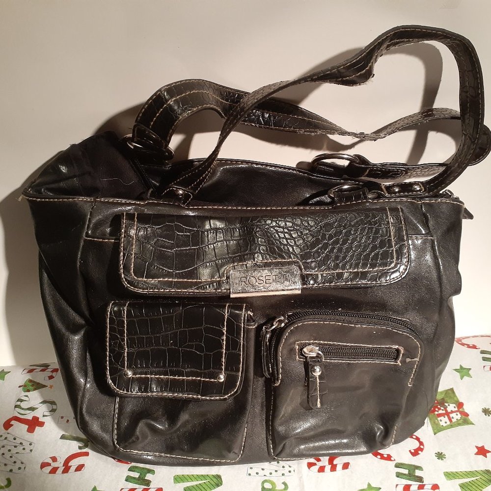 Rosetti Bag Black Leather With Front Pockets